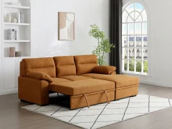 Sofá rinconera derecha convertible en tela terracota ULENIO