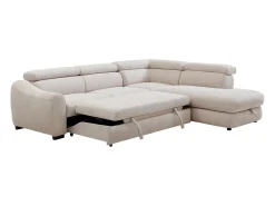 Sofá rinconera derecha convertible en tela texturizada beige BESEMA