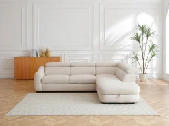 Sofá rinconera derecha convertible en tela texturizada beige BESEMA