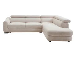 Sofá rinconera derecha convertible en tela texturizada beige BESEMA
