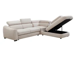 Sofá rinconera derecha convertible en tela texturizada beige BESEMA