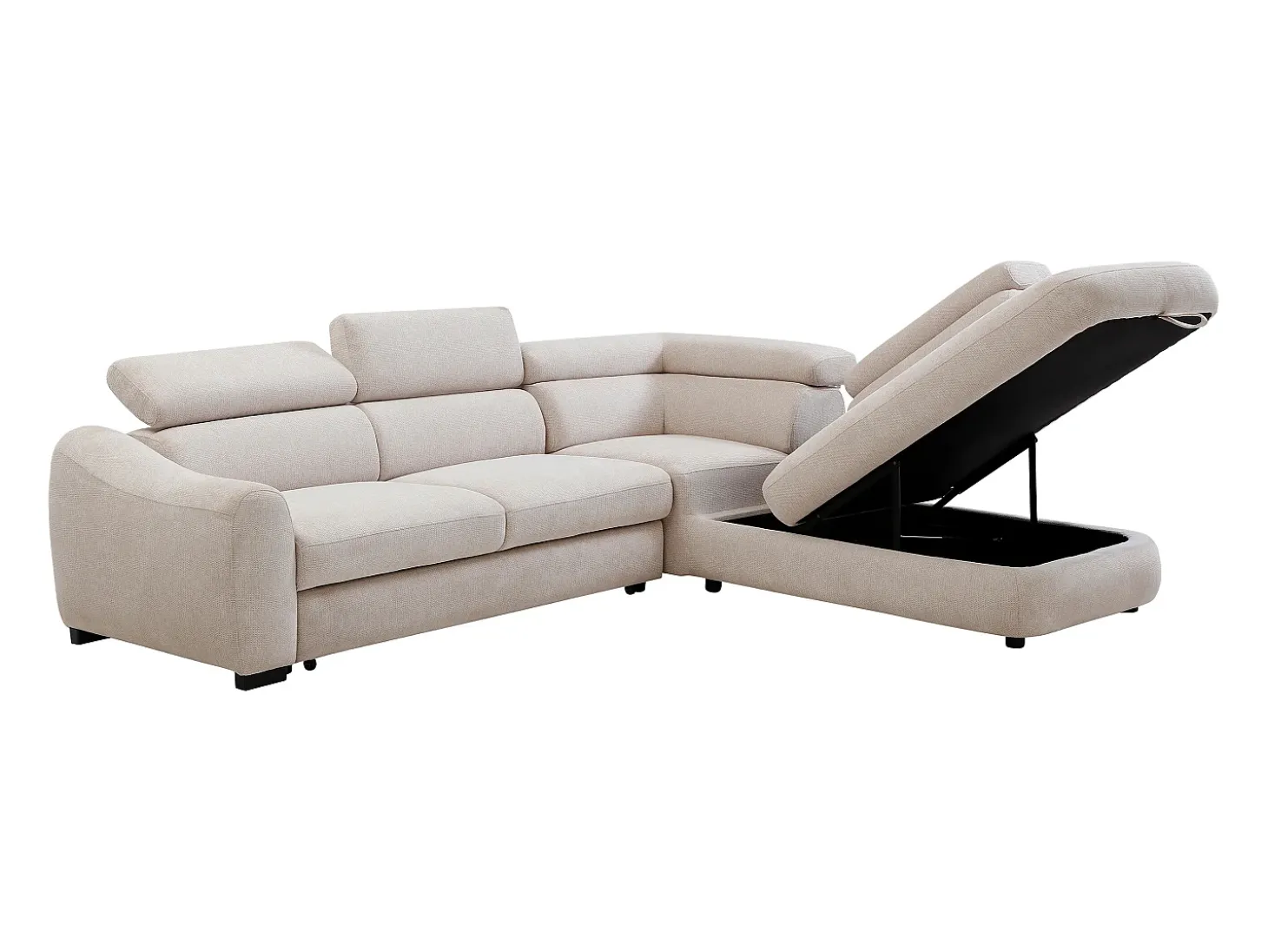 Sofá rinconera derecha convertible en tela texturizada beige BESEMA