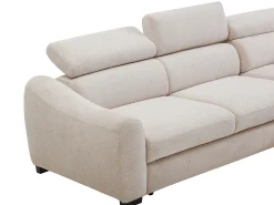 Sofá rinconera derecha convertible en tela texturizada beige BESEMA