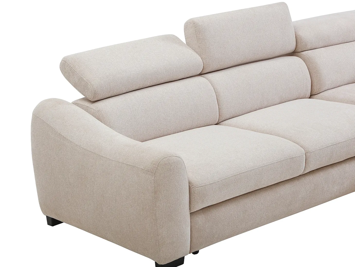 Sofá rinconera derecha convertible en tela texturizada beige BESEMA