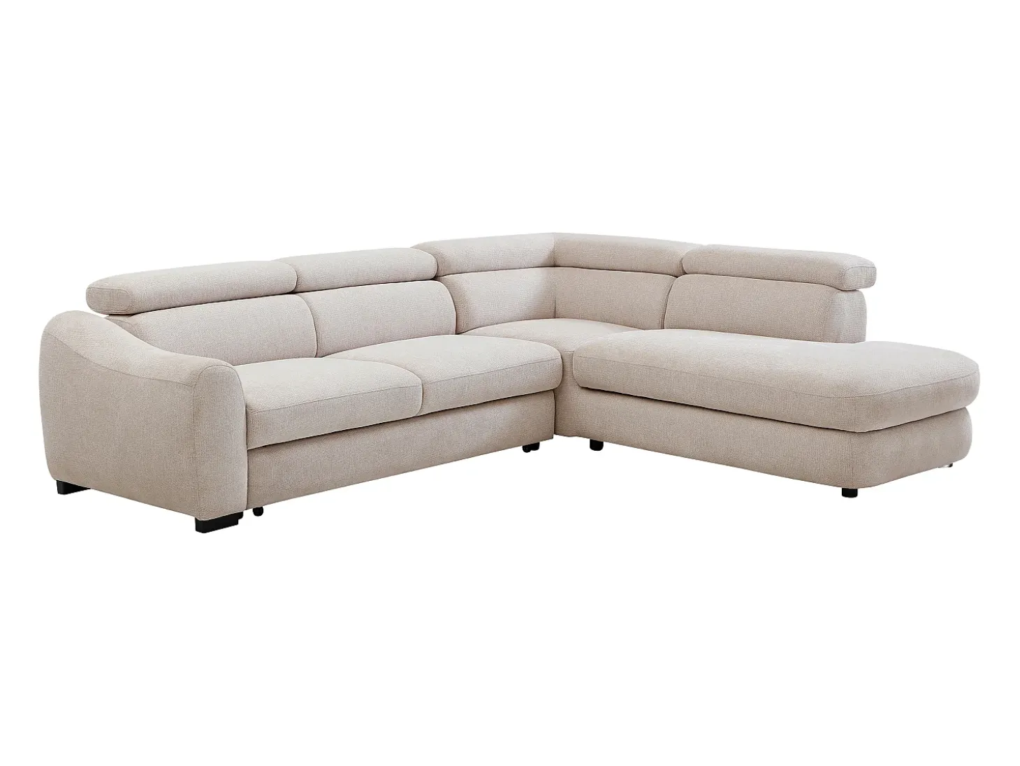 Sofá rinconera derecha convertible en tela texturizada beige BESEMA