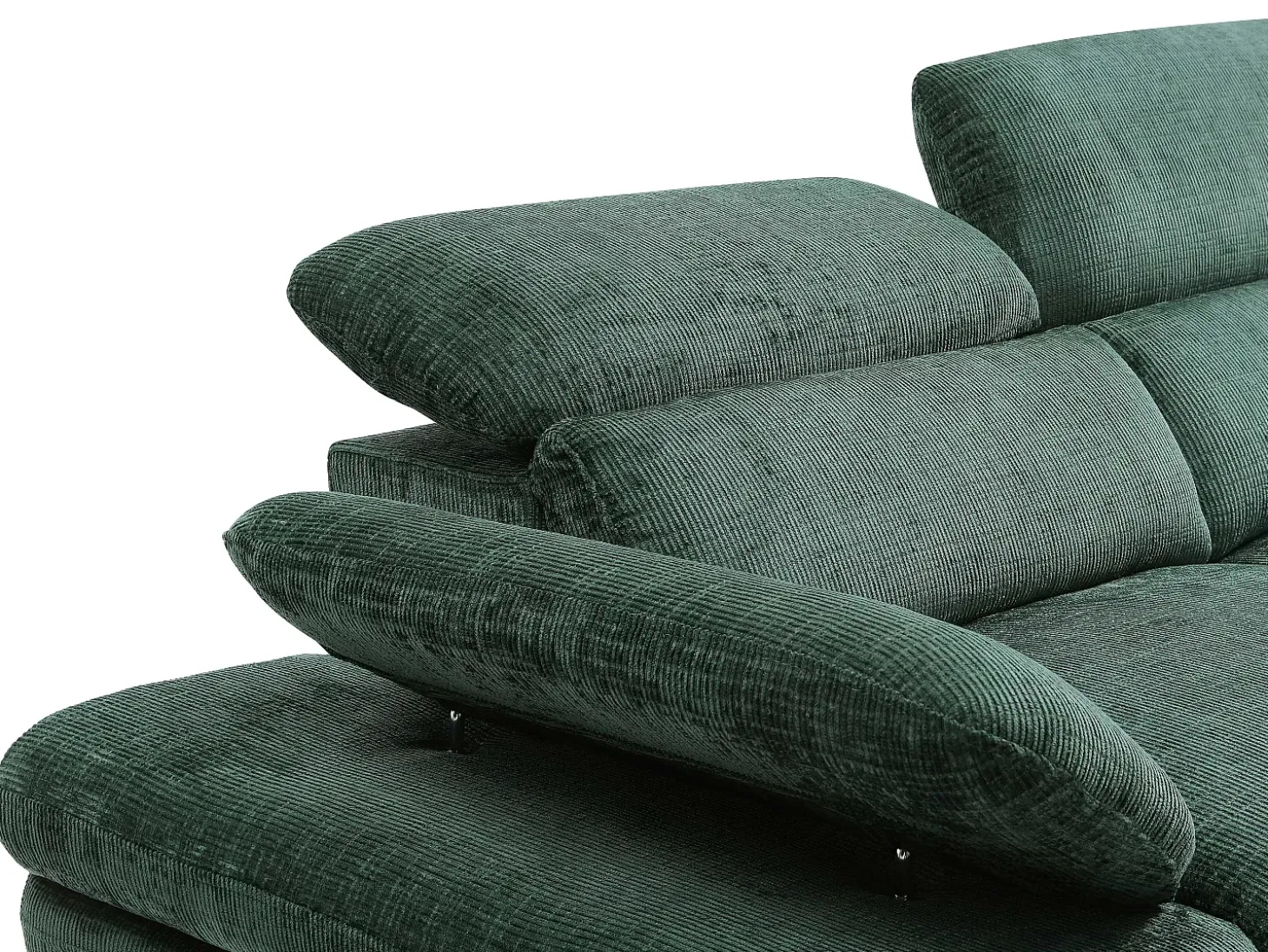 Sofá rinconera derecha convertible de tejido texturizado con baúl de almacenamiento verde MORAVA
