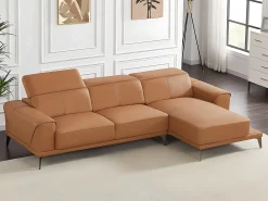 Sofá rinconera derecha de piel de búfalo camel ANDOR
