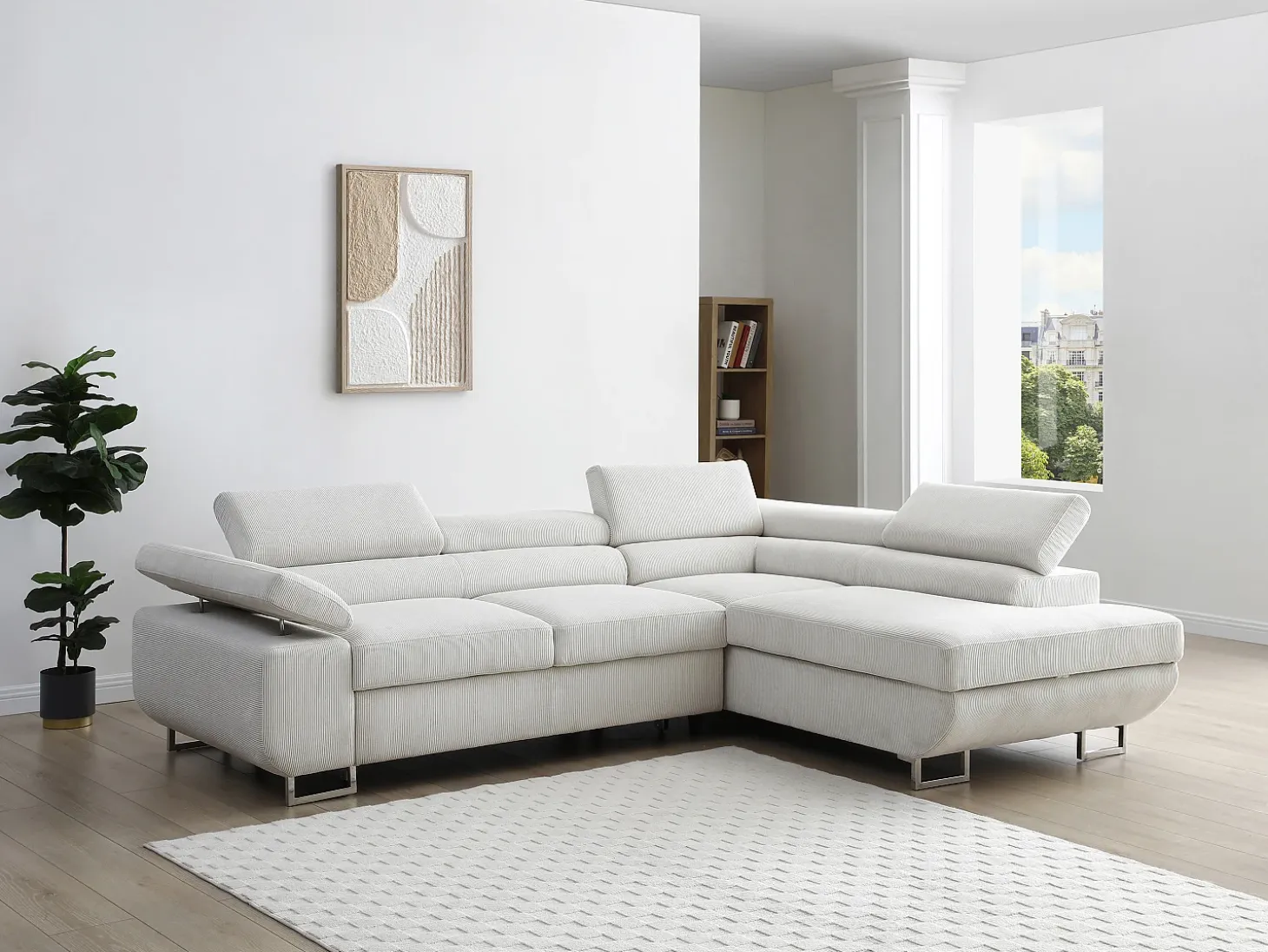 Sofá rinconera derecha de pana beige NURAZIO