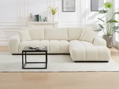 Sofá rinconera derecha de tela color beige BERENIA
