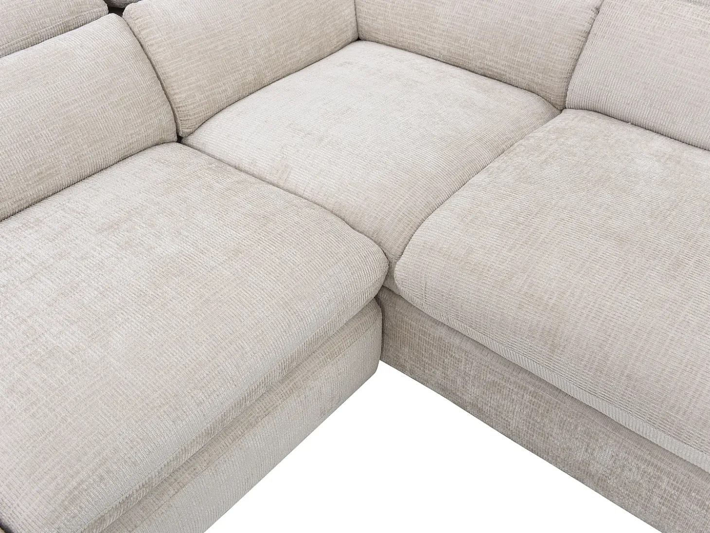 Sofá rinconera derecha en tela texturizada beige con almacenamiento oculto SURDELI