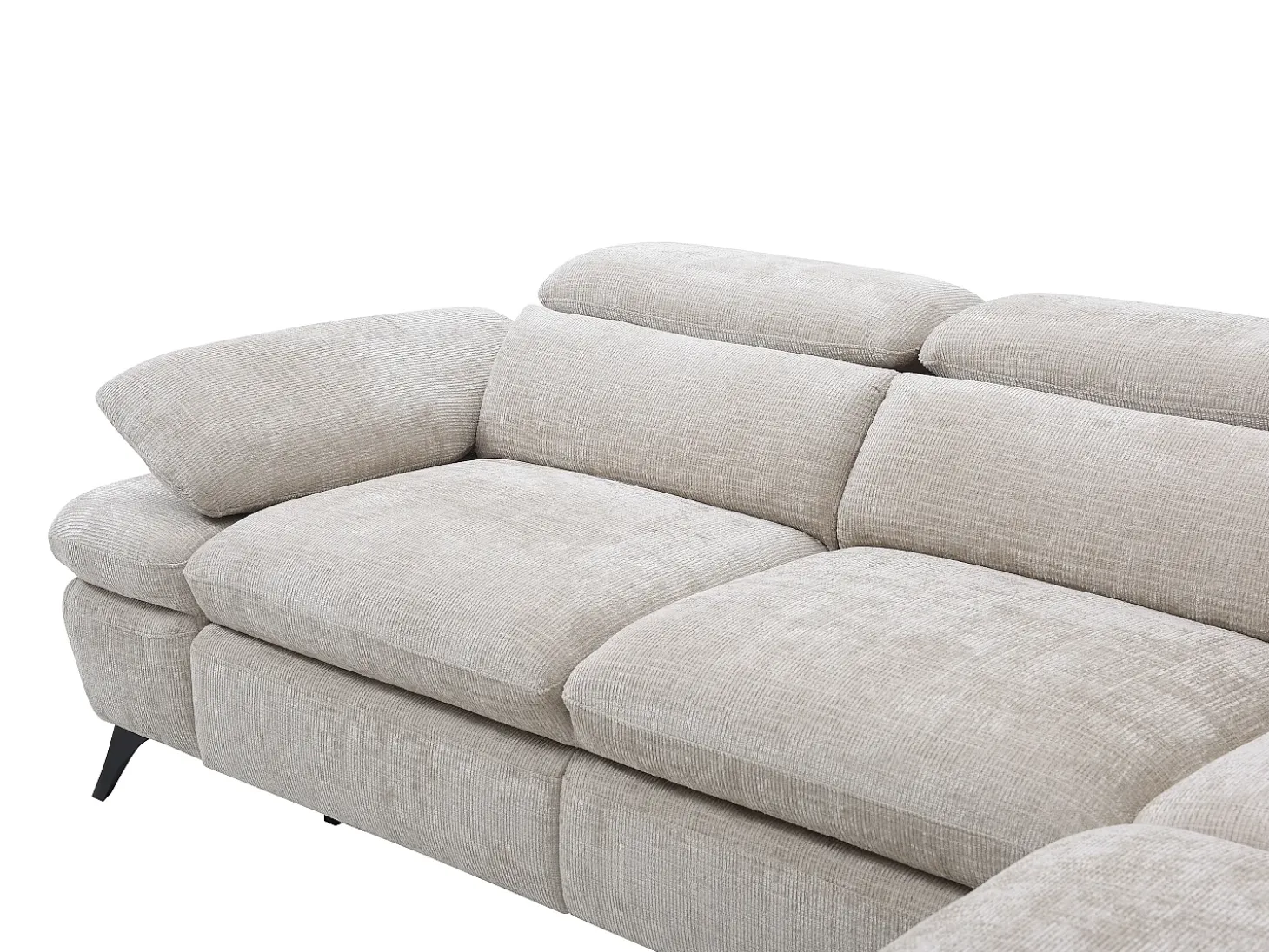 Sofá rinconera derecha en tela texturizada beige con almacenamiento oculto SURDELI