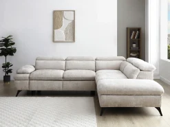 Sofá rinconera derecha en tela texturizada beige con almacenamiento oculto SURDELI