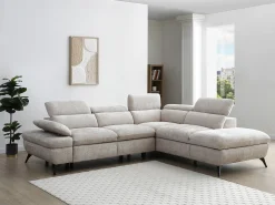 Sofá rinconera derecha en tela texturizada beige con almacenamiento oculto SURDELI
