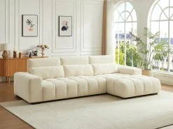 Sofá rinconera derecha en tela texturizada beige LOPONZA