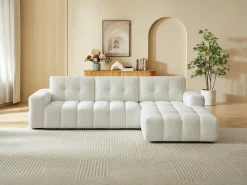 Sofá rinconera derecha en tela bouclé blanco SOPELANA