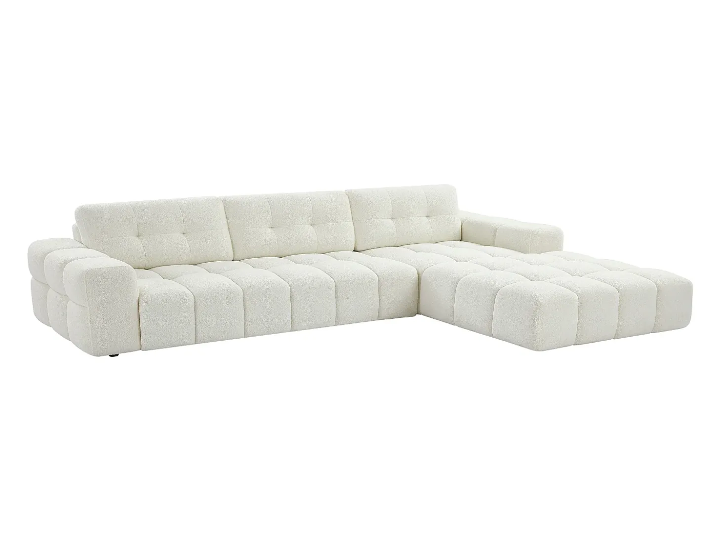 Sofá rinconera derecha en tela bouclé blanco SOPELANA