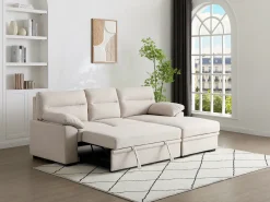 Sofá rinconera derecho convertible de tela beige ULENIO