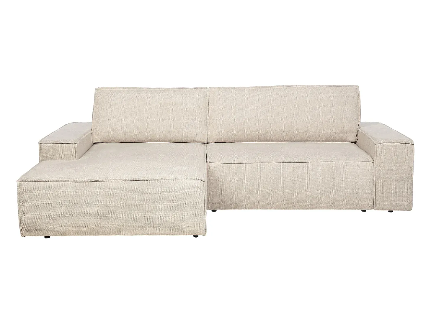 Sofá rinconera izquierda convertible en textura de tela beige AMELIA