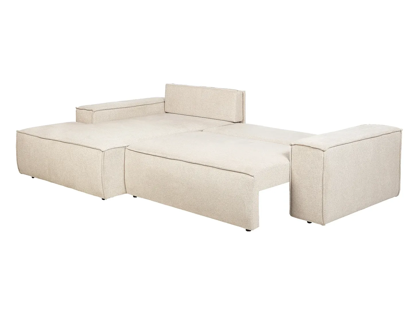Sofá rinconera izquierda convertible en textura de tela beige AMELIA