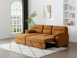 Sofá rinconera izquierda convertible de tela terracota ULENIO