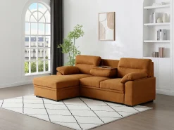 Sofá rinconera izquierda convertible de tela terracota ULENIO