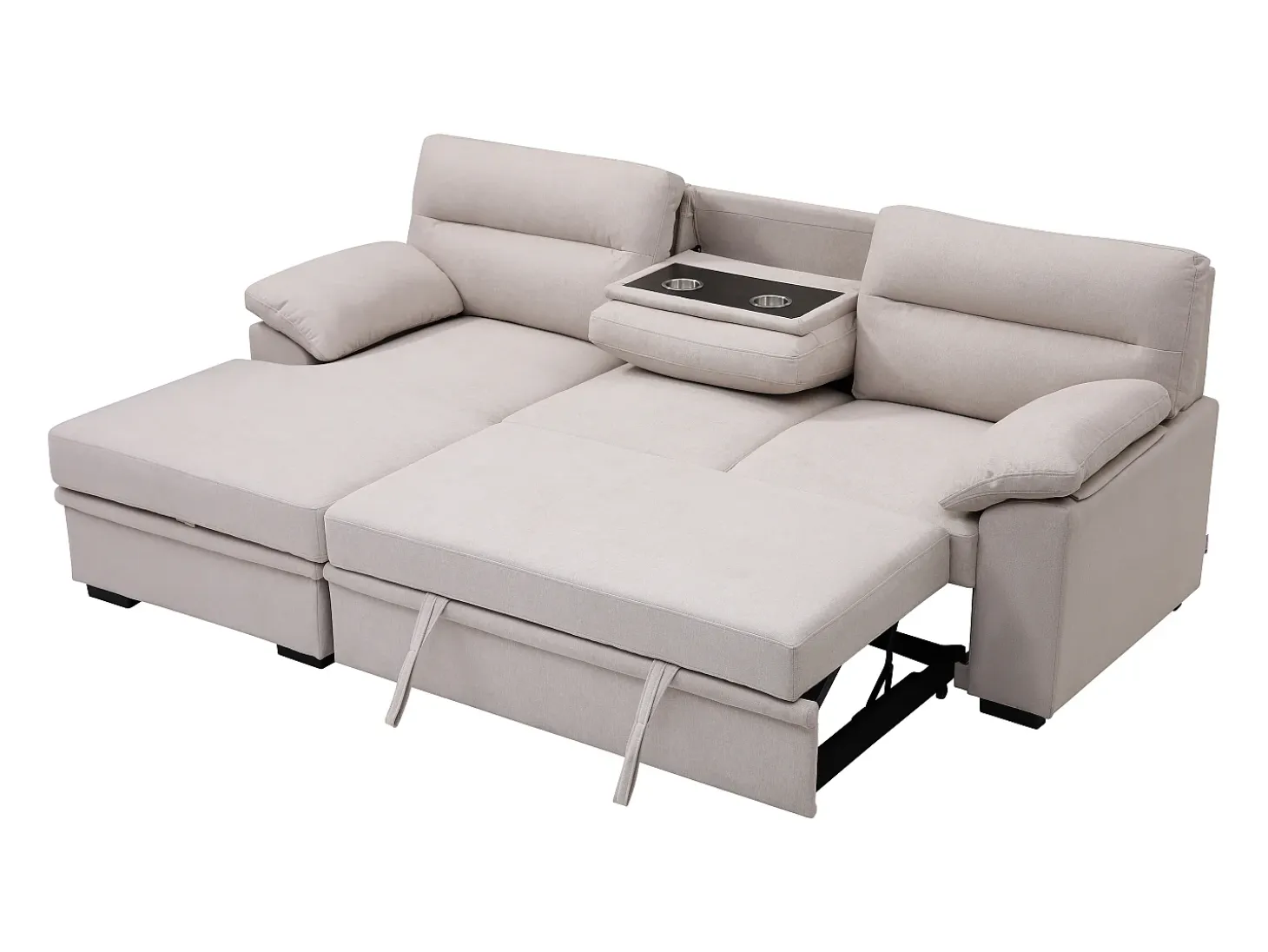 Sofá rinconera izquierda convertible de tela beige ULENIO