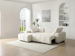 Sofá rinconera izquierda convertible en chenilla beige KOUMALO
