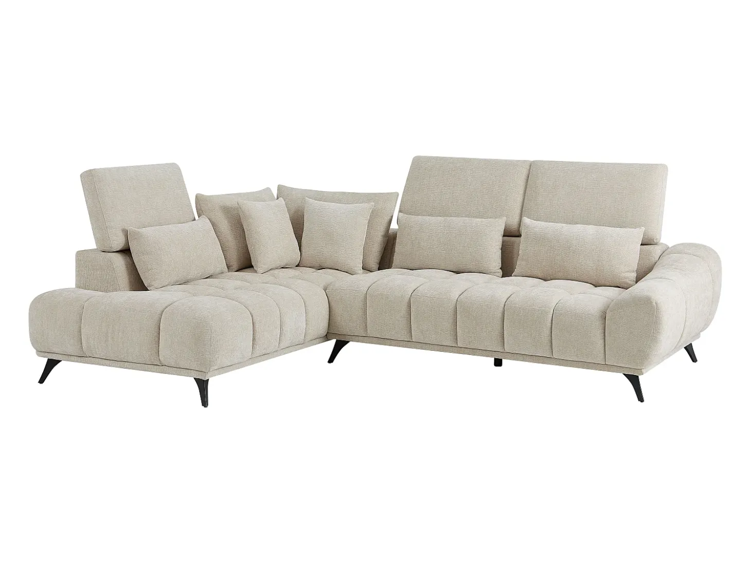 Sofá rinconera izquierda con respaldo reclinable en terciopelo texturizado beige MAVIRO
