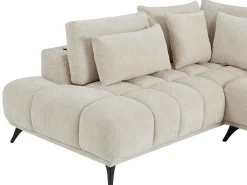 Sofá rinconera izquierda con respaldo reclinable en terciopelo texturizado beige MAVIRO