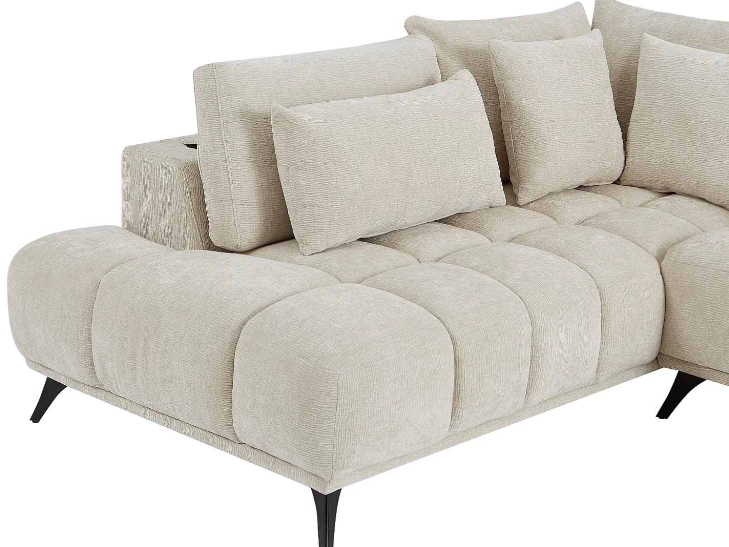 Sofá rinconera izquierda con respaldo reclinable en terciopelo texturizado beige MAVIRO