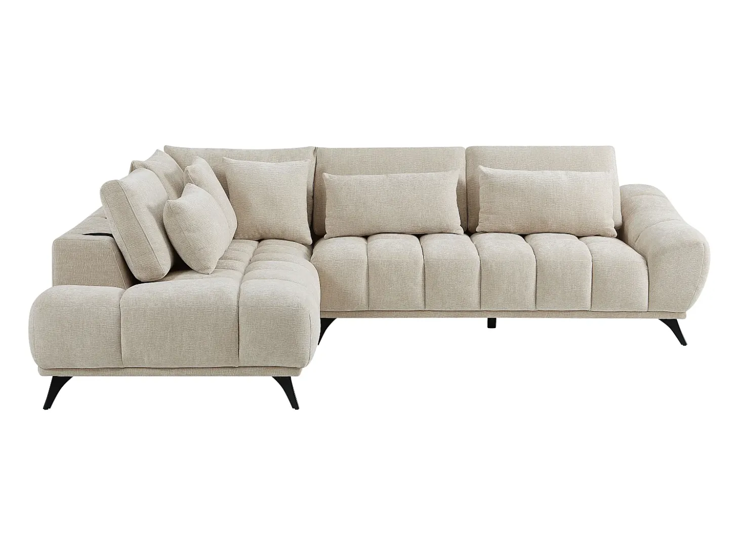 Sofá rinconera izquierda con respaldo reclinable en terciopelo texturizado beige MAVIRO