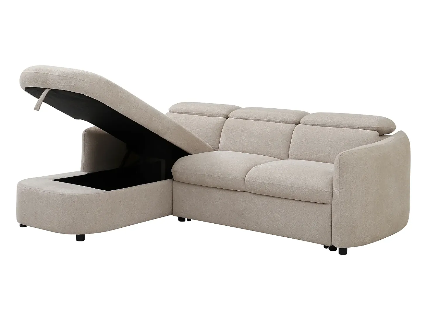 Sofá rinconera izquierda convertible de tela beige RAVIELA