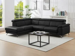 Sofá rinconera izquierda de piel negro con reposacabezas amovibles MARAMBA
