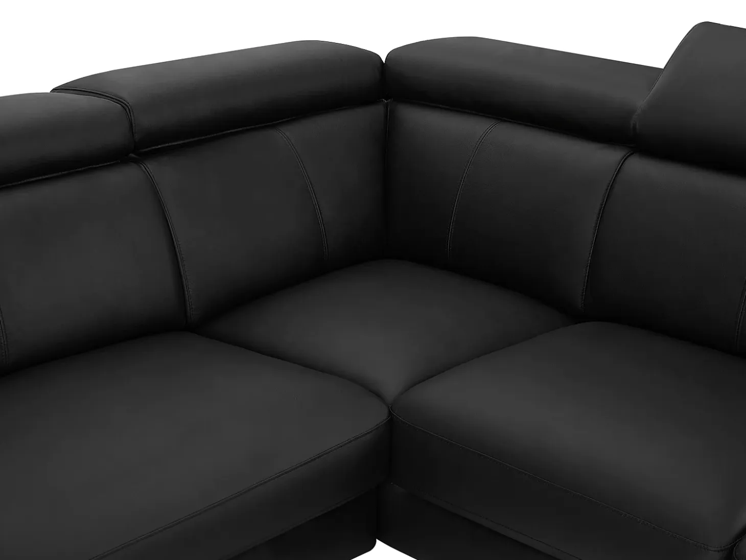 Sofá rinconera izquierda de piel negro con reposacabezas amovibles MARAMBA
