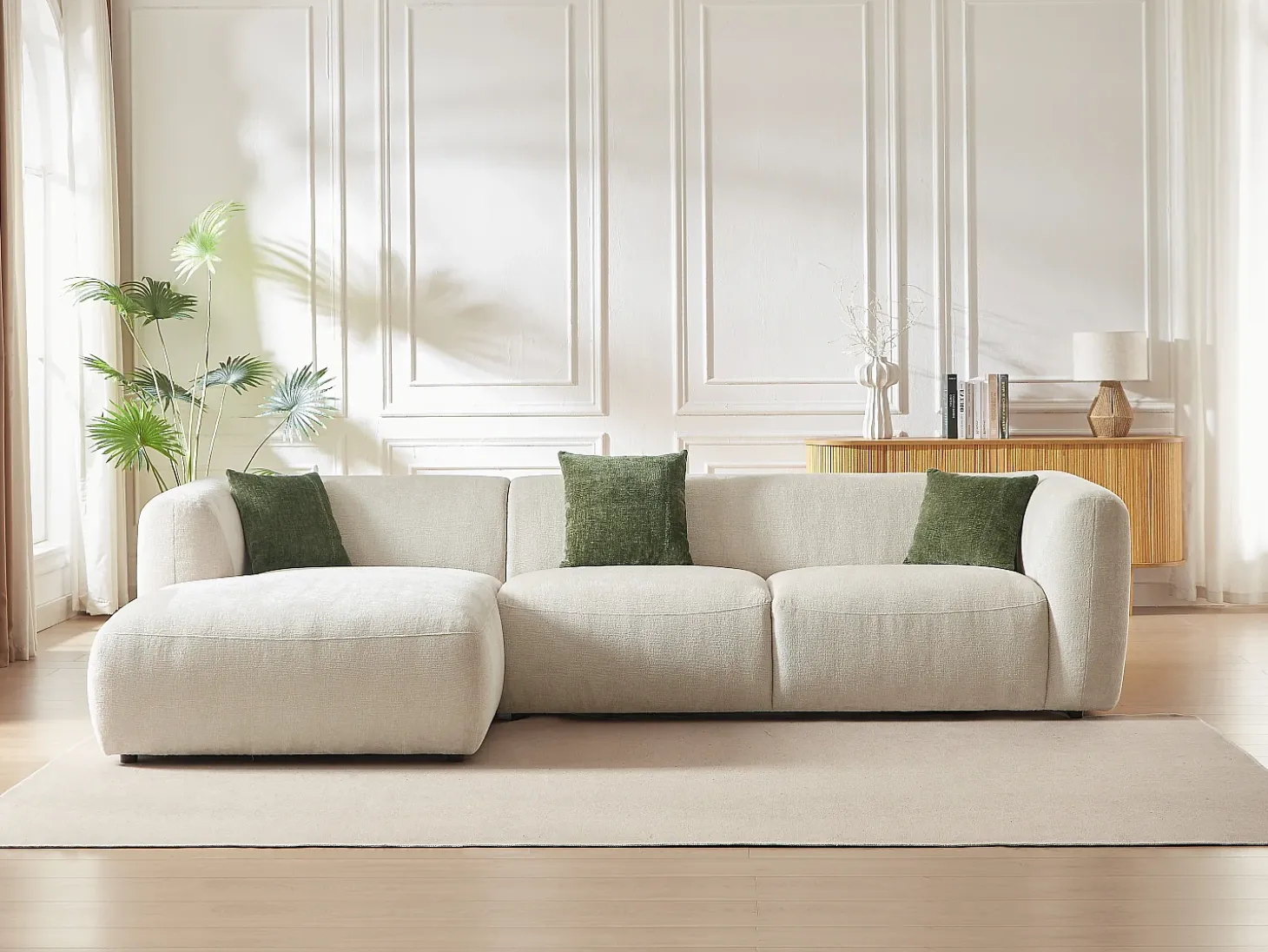 Sofá rinconera izquierda de tela beige estilo contemporáneo TANCAVO