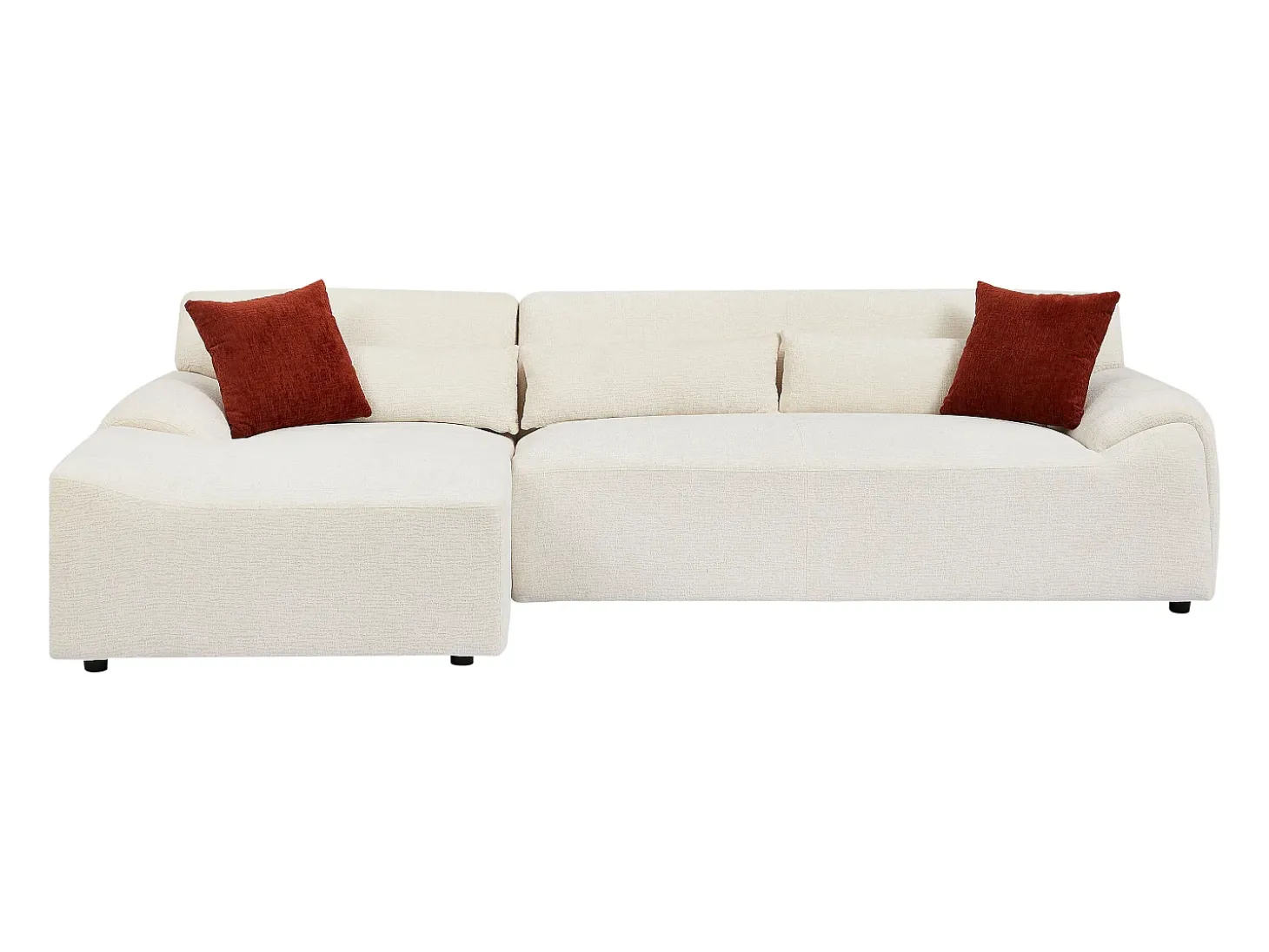 Sofá rinconera izquierda en chenilla beige OVILIO