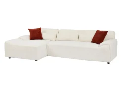Sofá rinconera izquierda en chenilla beige OVILIO