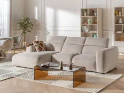 Sofá rinconera izquierda en tela jaspeada beige NELORIM