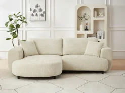 Sofá rinconera izquierda en tejido texturado beige de 4 plazas RULAMA