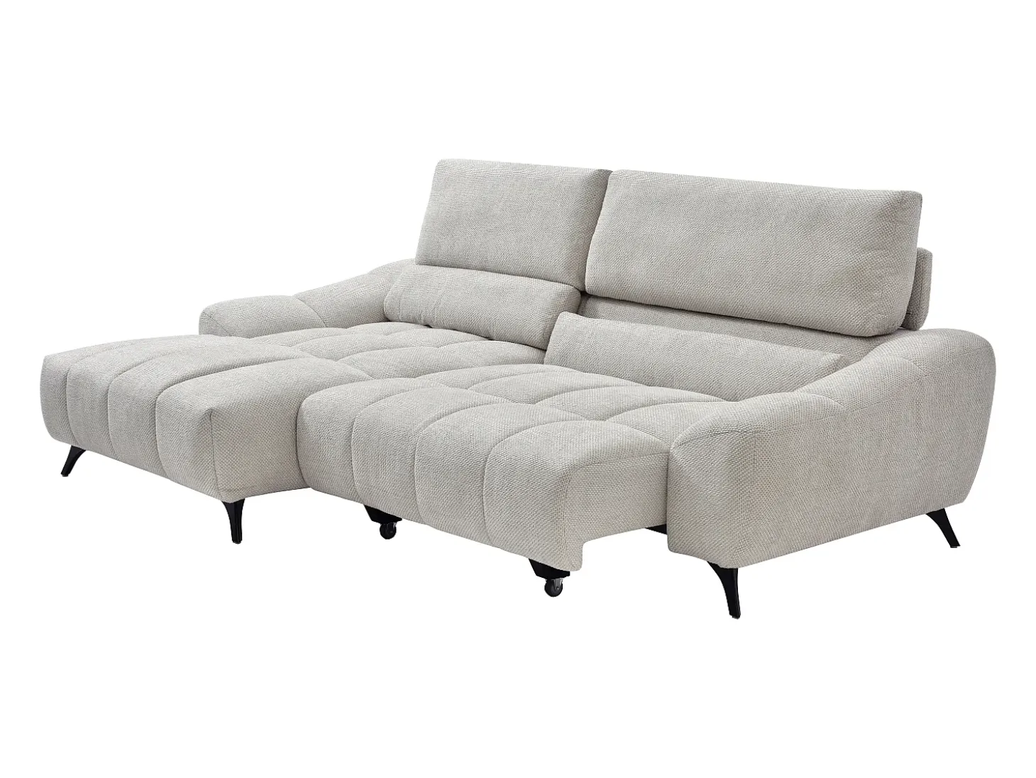 Sofá rinconera izquierda relax con asiento deslizante en tela beige ELOSIA