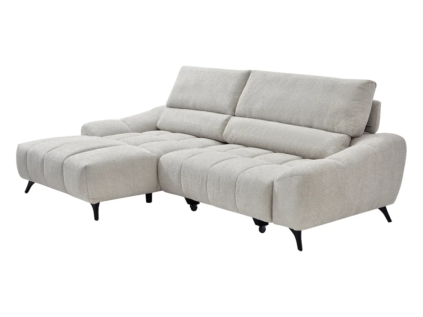 Sofá rinconera izquierda relax con asiento deslizante en tela beige ELOSIA