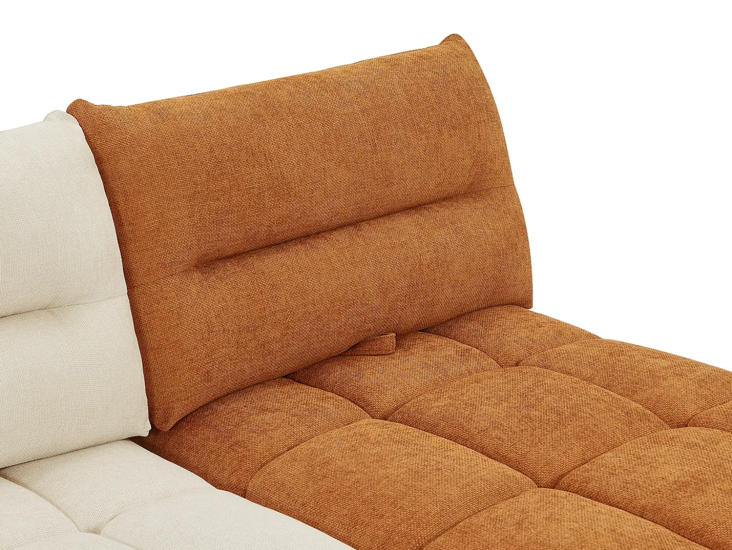 Sofá rinconera modular con respaldo avanzado-retrocedido en tela beige y terracota APOLIU
