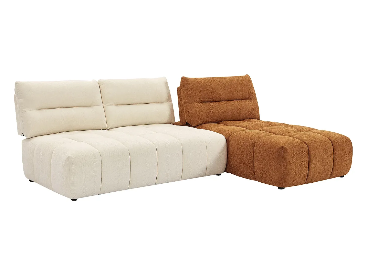 Sofá rinconera modular con respaldo avanzado-retrocedido en tela beige y terracota APOLIU