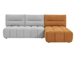Sofá rinconera modular con respaldo desplazable en tejido gris claro y terracota APOLIU
