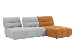 Sofá rinconera modular con respaldo desplazable en tejido gris claro y terracota APOLIU