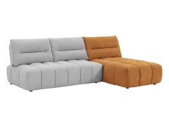 Sofá rinconera modular con respaldo desplazable en tejido gris claro y terracota APOLIU