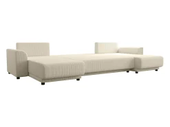 Sofá rinconera panorámico de pana beige acanalado NESSARO