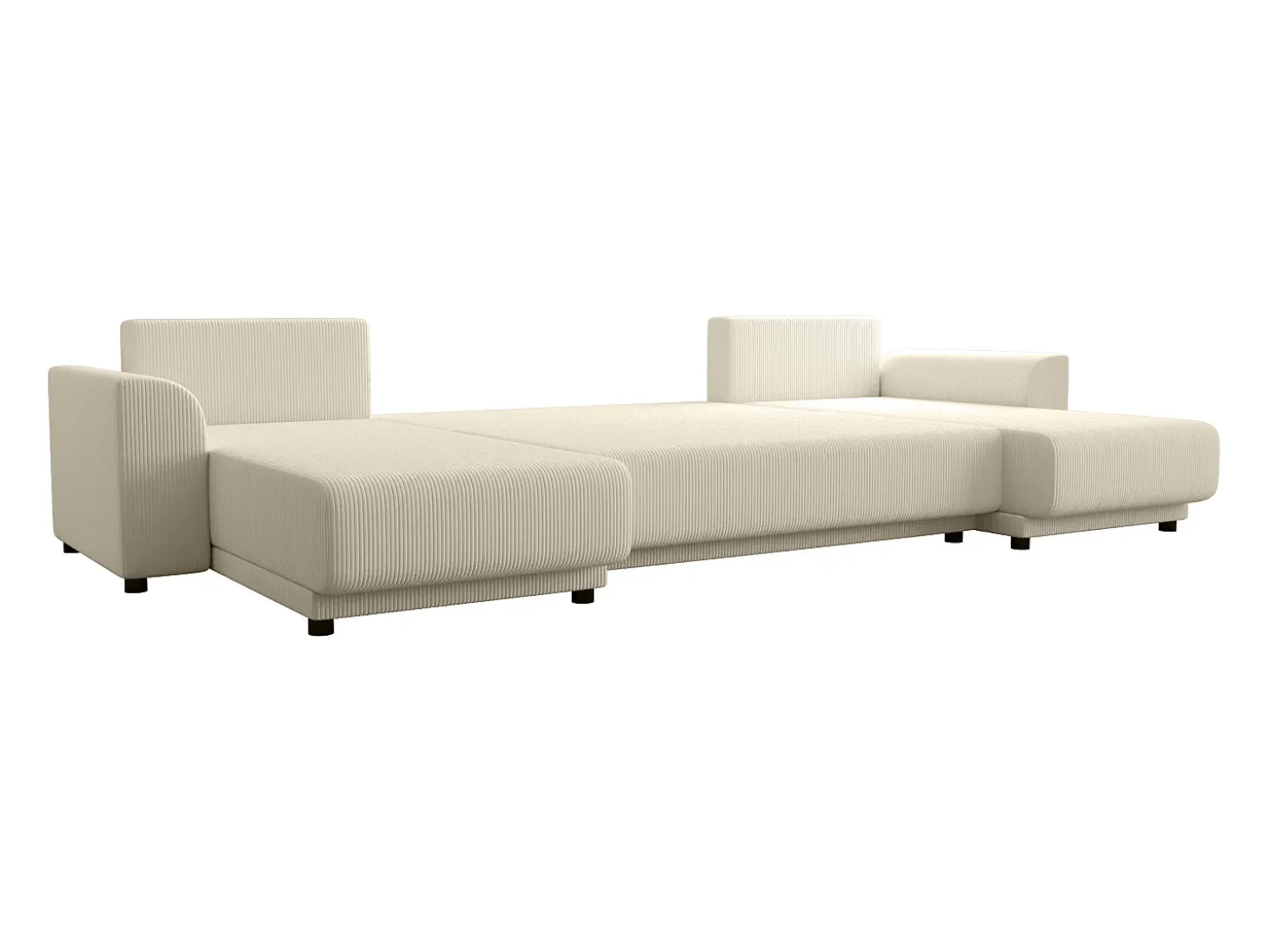 Sofá rinconera panorámico de pana beige acanalado NESSARO