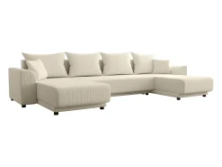 Sofá rinconera panorámico de pana beige acanalado NESSARO
