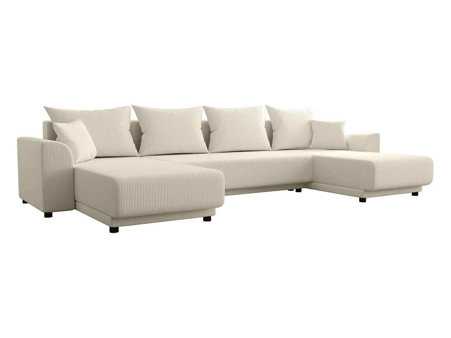 Sofá rinconera panorámico de pana beige acanalado NESSARO